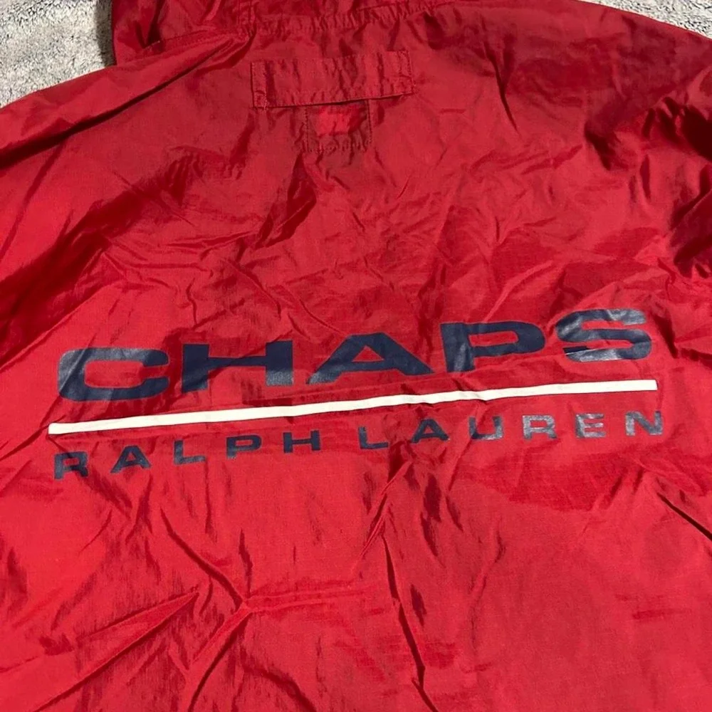 Vintage Chaps Ralph Lauren Red Pullover Windbreaker Jacket Hooded Size Large Spe